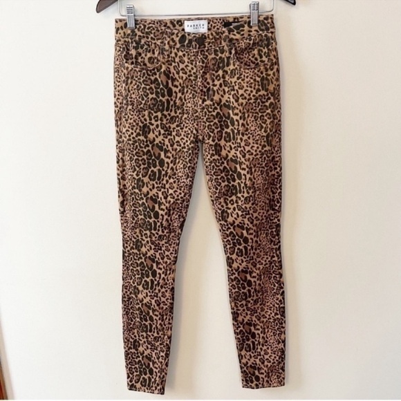 Parker Smith Brown Leopard Print Skinny Leg Jeans Designer Stretch Size 27 - Picture 1 of 9